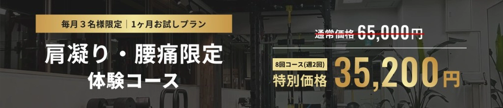 1ヶ月お試しプラン 肩凝り・腰痛限定 体験コース 通常価格65,000円 特別価格35,200円